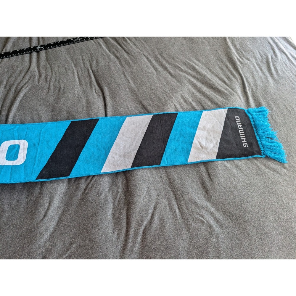 Shimano Ruffneck Cycling Scarf Blue White Knit Fringed Fan Scarf 60 Inch - Picture 3 of 4